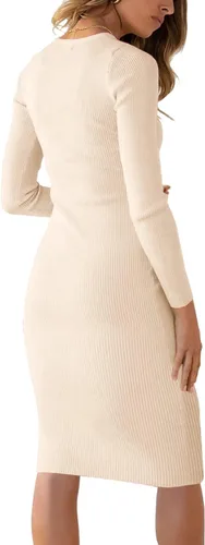 Miniatura 4 de SHANZHEN Vestido ajustado de manga larga para mujer, casual, a la moda, cuello redondo, recortado, de punto, acanalado, ajustado, vestido de tubo