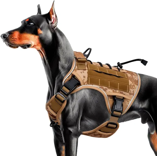 Miniatura 92 de Arnés táctico para perros grandes, chaleco reflectante ajustable sin tirones con sistema Molle, control de grado militar K9 para entrenamiento