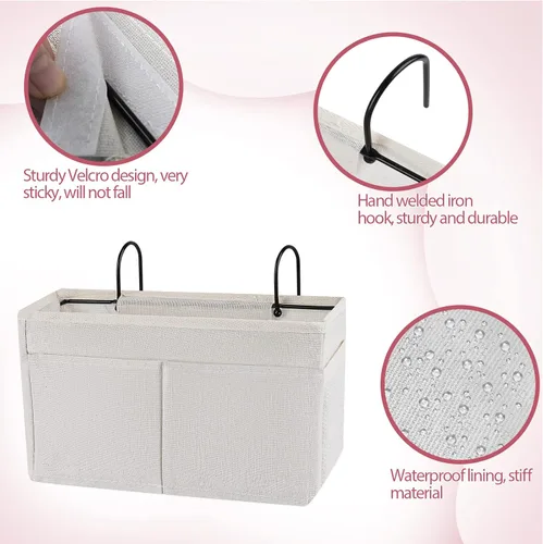 Miniatura 4 de Almacenamiento colgante de mesita de noche con soporte para botella de agua para litera, cama de hospital, dormitorios (blanco)