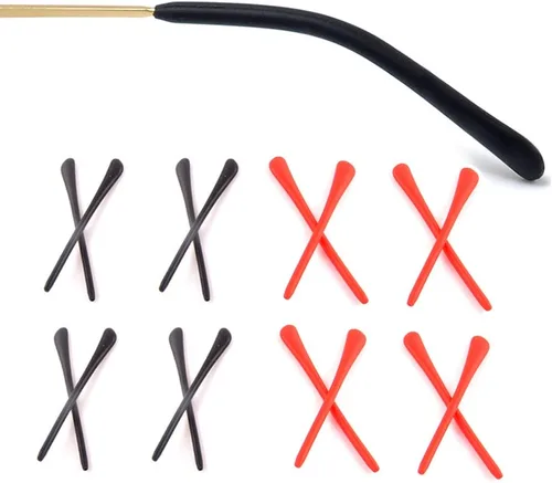Miniatura 10 de 8 pares de puntas de punta de lentes para orejas, tubos antideslizantes, puntas de repuesto de silicona para patas de metal fino, 4 negro/4 blanco