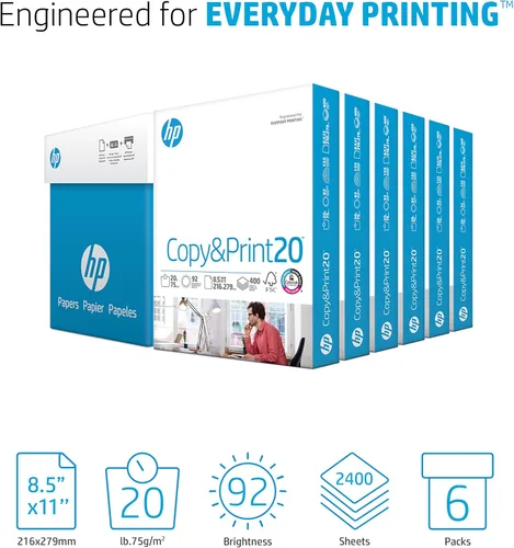 Miniatura 2 de Papeles para impresora HP Papel de 8.5 x 11 Copia e impresión 20 lb Paquete de 6 - 2,400 hojas Brillo 92 Fabricado en Estados Unidos