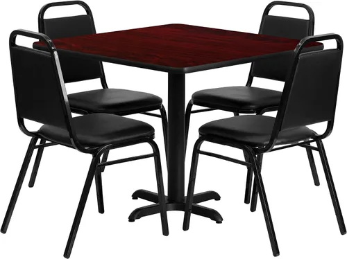 Miniatura 11 de Flash Furniture Juego de mesa de comedor laminada cuadrada de 5 piezas de 36 pulgadas, juego de comedor de restaurante con mesa, base en X y 4 Parte