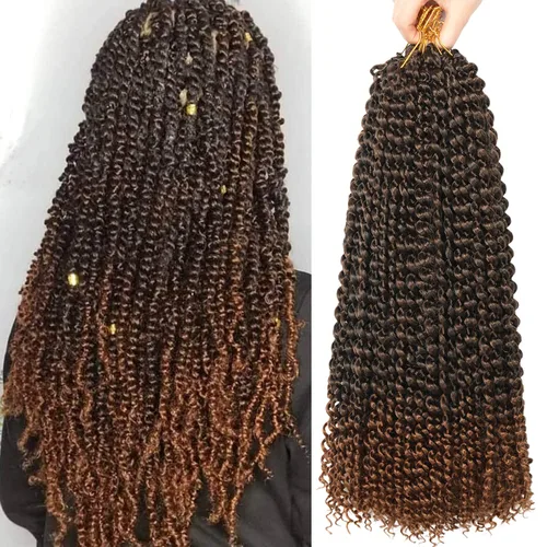 Miniatura 18 de Cabello Passion Twist de 30 pulgadas, cabello rubio de ondas de agua con ganchillo para mujeres, cabello rubio Passion Twist de ganchillo largo 27#