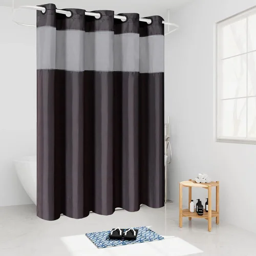 Miniatura 6 de Furlinic Cortina de ducha pequeña de 36 x 72 pulgadas, no necesita ganchos, cortinas de baño de tela de tamaño medio con ventana transparente, Gris