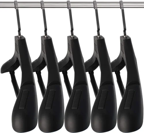 Miniatura 25 de DEDU Paquete de 15 perchas de traje para hombres, perchas marrones extra anchas antideslizantes de ancho 17.7 pulgadas, plástico grueso con barra