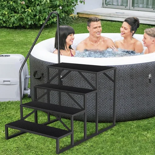 Miniatura 5 de Escaleras de bañera de hidromasaje con pasamanos, escalera de piscina de 4 escalones sobre el suelo, escaleras antideslizantes para caravana