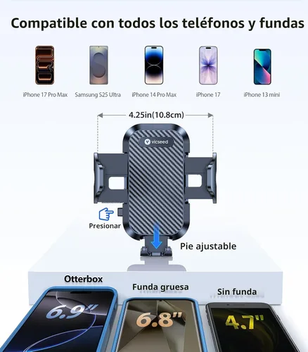 Miniatura 7 de VICSEED - Soporte universal de teléfonos para el tablero o la rejilla de ventilación del coche, con un brazo largo y una ventosa fuerte, compatible