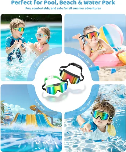 Miniatura 7 de Aegend Paquete de 2 gafas de natación para niños, marco grande, antivaho, silicona suave, a prueba de fugas, protección UV para niños y niñas de 3 a