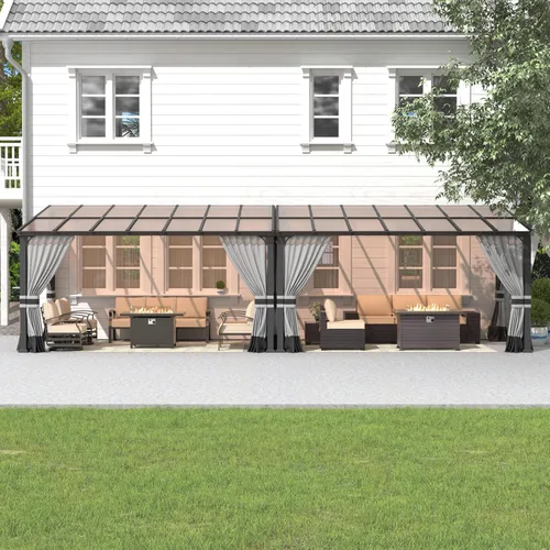 Miniatura 20 de Gotland Gazebo de 10 pies x 12 pies inclinado a la glorieta, gazebo 3 en 1 para exteriores con techo inclinado, kiosco montado en la pared