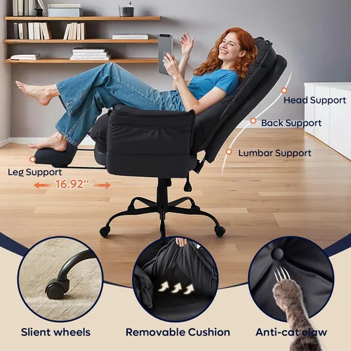Miniatura 5 de Bestier Silla de oficina con patas cruzadas con reposapiés, silla cruzada de respaldo alto con reposabrazos y ruedas reversibles, silla de oficina