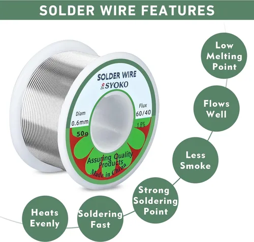 Miniatura 3 de SYOKO Alambre de soldadura de núcleo de colofonia de plomo de estaño de 60/40 0.024 in 1.76 oz para soldadura eléctrica, alambre de soldadura, 0.6mm