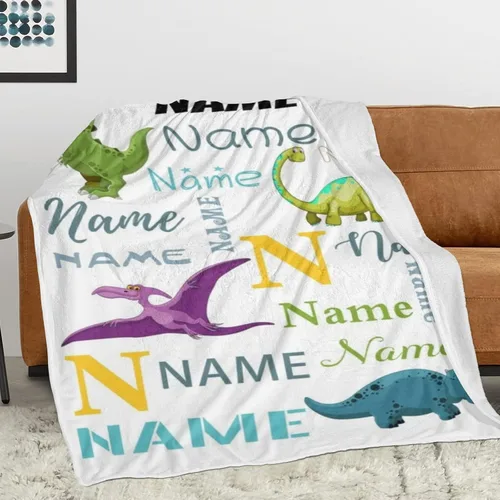 Miniatura 3 de Mantas personalizadas con nombre y dinosaurio para bebés, niños y niñas, mantas de bebé personalizadas con diseño de dinosaurio para niños pequeños