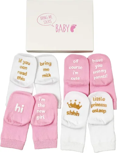 Juego de calcetines de regalo para bebé niña regalo único para bebé o recién nacido para ella 4 pares de bonitas citas en caja de regalo