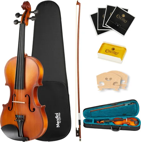 Miniatura 9 de Mendini by Cecilio Juego de viola de madera maciza de 14 pulgadas para principiantes, kit de viola acústica tallada a mano con estuche rígido, arco