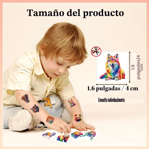 Miniatura 3 de 102 PCS Tatuajes temporales de animales de acuarela envueltos individualmente para niños - Tatuajes temporales de animales lindos para niñas y niños