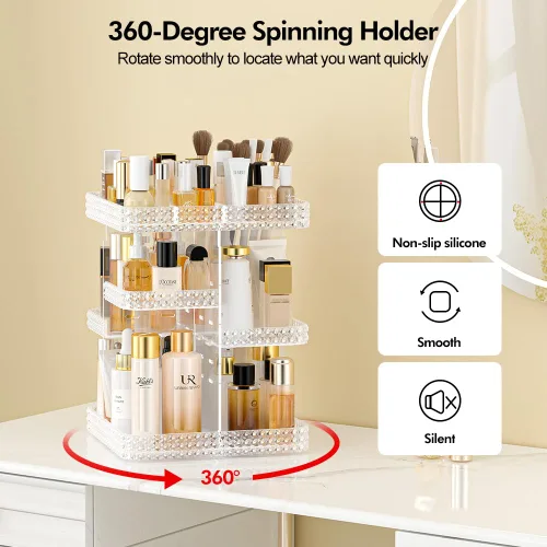 Miniatura 2 de Organizador de maquillaje giratorio para tocador, organizador de perfumes de acrílico de alta capacidad, organizador de maquillaje para el cuidado