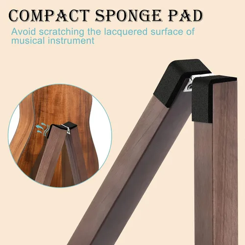 Miniatura 8 de DOMMI Soporte de madera para guitarra eléctrica con goma antideslizante y brazos de espuma suave, marco en A plegable portátil para guitarras
