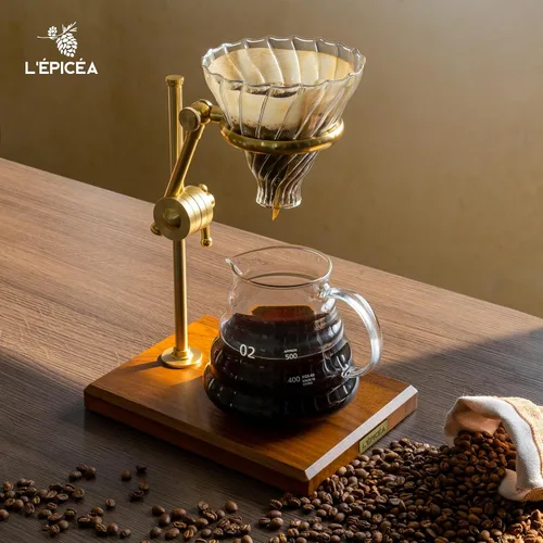 Miniatura 2 de L'ÉPICÉA Juego de Cafetera de Goteo, Cafetera de Goteo con Soporte, Soporte Ajustable de Acero Inoxidable, Base de Madera, Filtros de Papel, Jarra