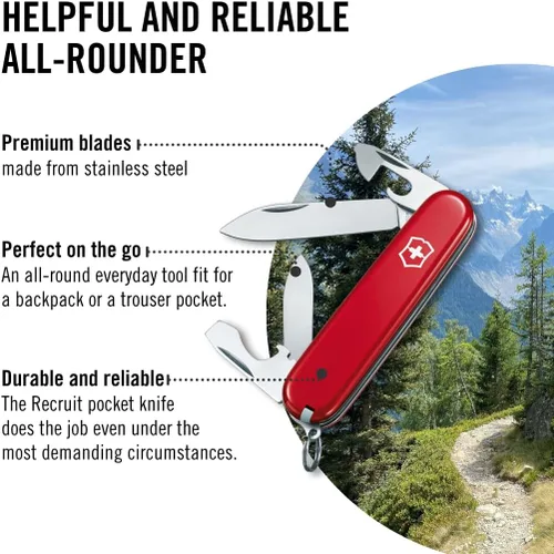 Miniatura 5 de Victorinox Recruit - Cuchillo suizo del ejército, 10 funciones, navaja de bolsillo de fabricación suiza con abrelatas, destornillador y hoja