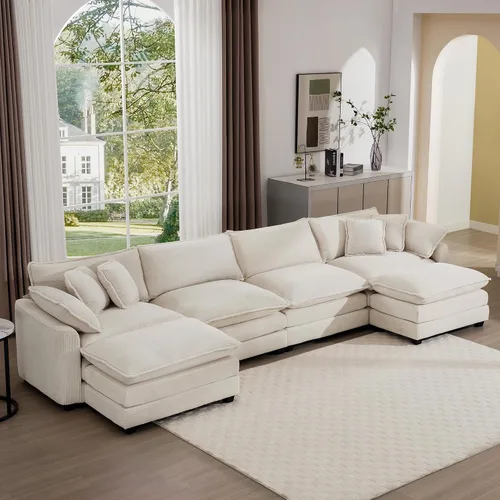 Miniatura 18 de Aoowow Sofá de dos plazas de pana, modernos sofás de nube de 2 plazas para sala de estar, sofás modulares de nube seccionales con asiento profundo