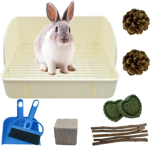 Miniatura 8 de 12 Piezas Cajas de Arena para Conejos para Jaula, Entrenador de Orinal Esquinero para Conejito Cobaya, Inodoro de Rejilla Cuadrada de Plástico, Caja