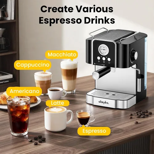 Miniatura 7 de Cafetera profesional de 20 bares, semiautomática con vaporizador de leche, máquina todo en uno con tanque extraíble de 1.8 L para capuchino