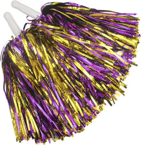 Miniatura 16 de Hooshing 12/24 unidades de pompones para porristas, pompones esponjosos metálicos brillantes para equipo de equipo deportivo, espíritu de fiesta