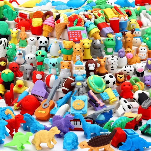 URSKYTOUS 120 piezas Borradores de animales a granel Bonitos borradores de comida Mascotas de escritorio para niños Rompecabezas Borrador para