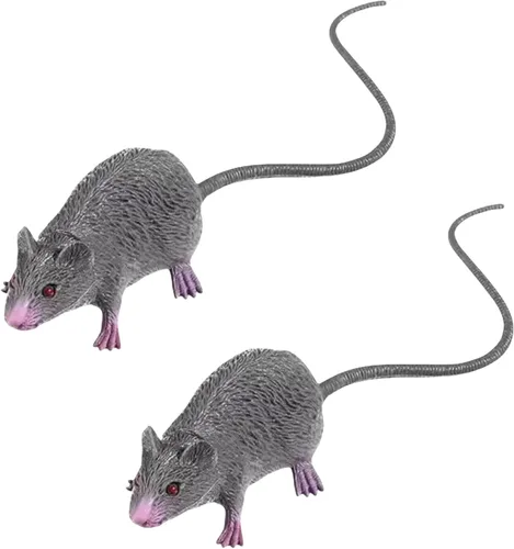 2 ratones falsos realistas realistas, rata espeluznante, broma de Halloween, rata de goma con cola larga, decoraciones espeluznantes del día de los
