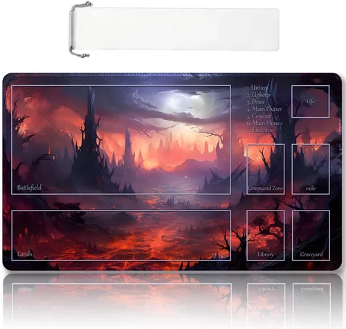 Miniatura 39 de Tapete de juego MTG cosido de alta calidad con zonas y respaldo de goma antideslizante, tapete de juego TCG para MTG y otros juegos de cartas, Dkt