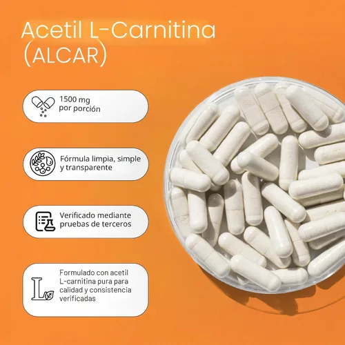 Miniatura 4 de NaturaLife Labs Acetil L-carnitina (ALCAR) 1500 mg por porción – 100 cápsulas – Sin OMG, sin gluten, vegano