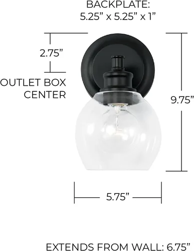 Miniatura 2 de Capital Lighting 621111PN-426 - Lámpara de pared de cristal transparente de mediados de siglo, 1 luz de 100 vatios, 10 pulgadas de alto x 6 pulgadas