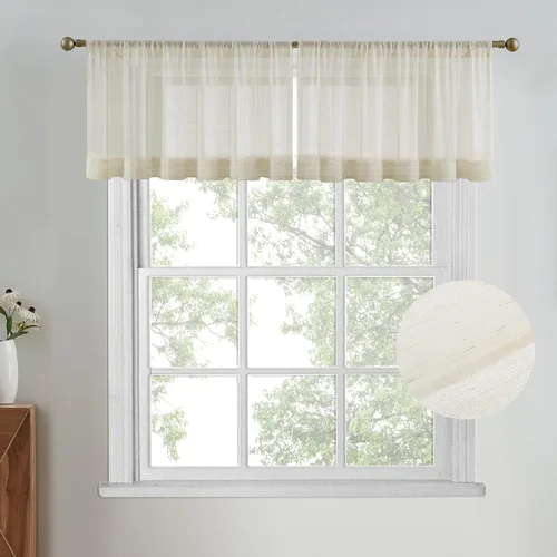Miniatura 14 de July Joy Cortinas traslúcidas con textura de niveles blancos para cocina, cortinas semitransparentes con bolsillo para barra, cortinas pequeñas