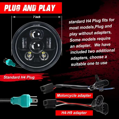 Miniatura 4 de Faro delantero LED de motocicleta de 7 pulgadas y 6 lentes compatible con Harley Davidson Street Glide Road King Electra Glide Fat Boy Heritage Negro