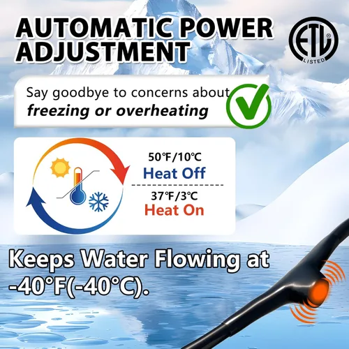 Miniatura 4 de HEATIT Cable calefactor de tubo autorregulador de 30 pies para protección contra congelación de tuberías, cable térmico para tuberías de agua, cinta