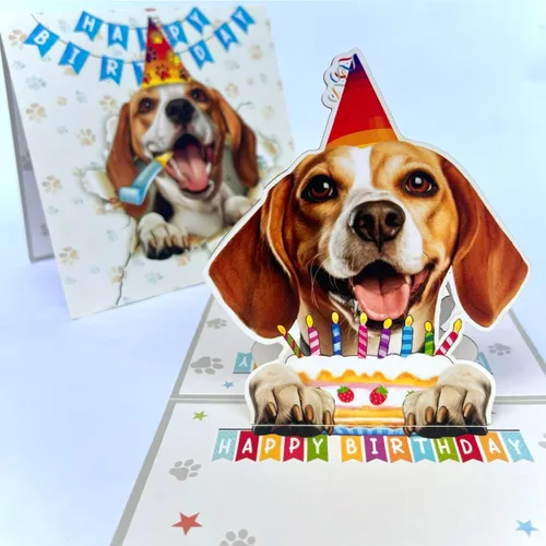 Tarjeta de cumpleaños de perro Beagle 3D emergente – Felicitación de feliz cumpleaños para los amantes de los perros – Tarjeta desplegable de