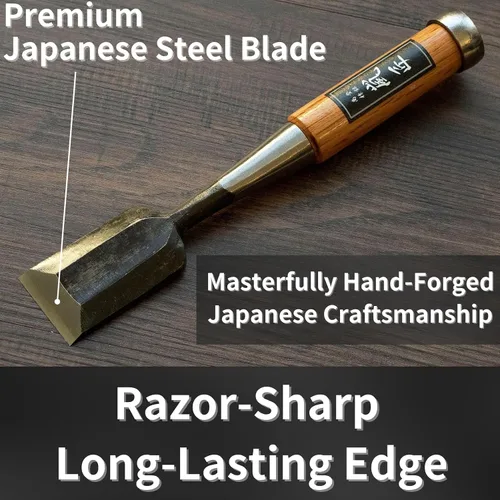 Miniatura 3 de Cincel japonés 1.417 in 1-3/8" Oire Nomi, cincel de madera profesional para carpintería, mango de roble rojo japonés, fabricado en Japón
