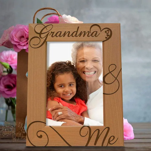 Miniatura 4 de KATE POSH Marco de fotos de madera natural grabado con texto en inglés «Grandma and Me», «I Love You Grandma», Grandparent's Day, Best Grandma Ever