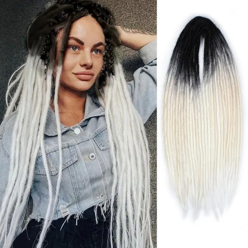 Miniatura 67 de 15 extensiones de rastas de doble extremo, 24 pulgadas, extensiones de rastas falsas de 0.6 pulgadas, color marrón degradado, extensiones de rastas