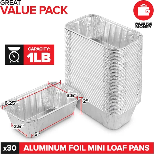 Miniatura 2 de Stock Your Home Mini moldes para pan de papel de aluminio de 1 libra (paquete de 30 unidades) desechables para pan, forros para hornear de 1 libra