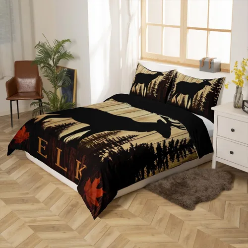 Miniatura 3 de Funda de edredón de ciervos de alce, juego de ropa de cama de animales del bosque, decoración rústica de granja, funda de edredón individual