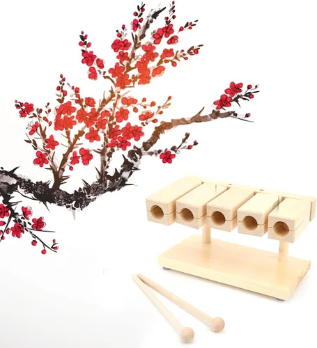 Miniatura 3 de Kuuleyn Bloque de ritmo de madera maciza con mazo, instrumento de percusión musical, bloque de percusión de madera, bloques de arce rítmico de 5