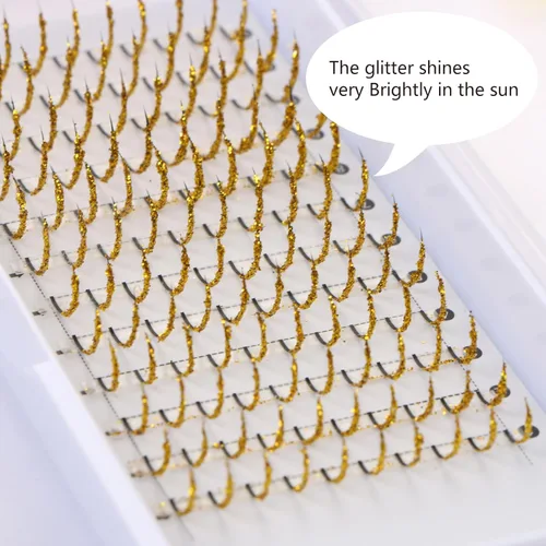 Miniatura 2 de Extensiones de pestañas postizas con purpurina, pestañas postizas para extensiones de pestañas, rizo D, pestañas para cosplay, pestañas Dorado