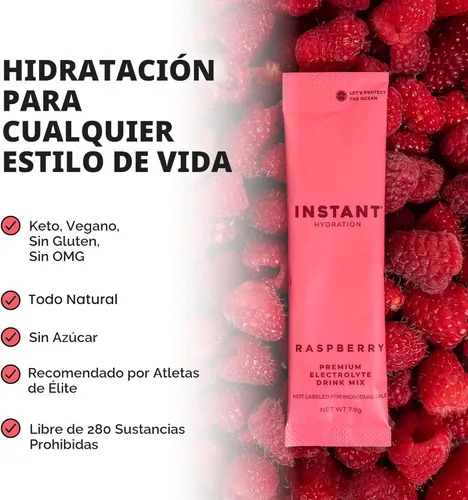 Miniatura 9 de Instant Hydration - Sobres de polvo de electrolitos - Bebida de electrolitos de frambuesa - Sin azúcar - Keto, vegano, sin gluten, sin OMG - Mejora