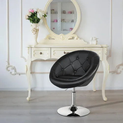 Miniatura 2 de Giantex Silla giratoria redonda de tocador, silla de maquillaje con altura ajustable y inclinación con respaldo, para uso en salones de belleza
