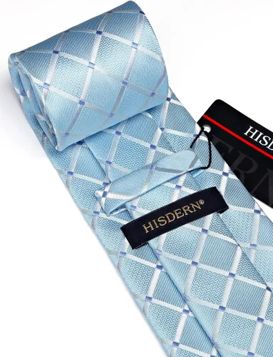 Miniatura 36 de HISDERN Conjunto de corbata a cuadros a cuadros pañuelo tejido clásico formal para hombre corbata y bolsillo cuadrado