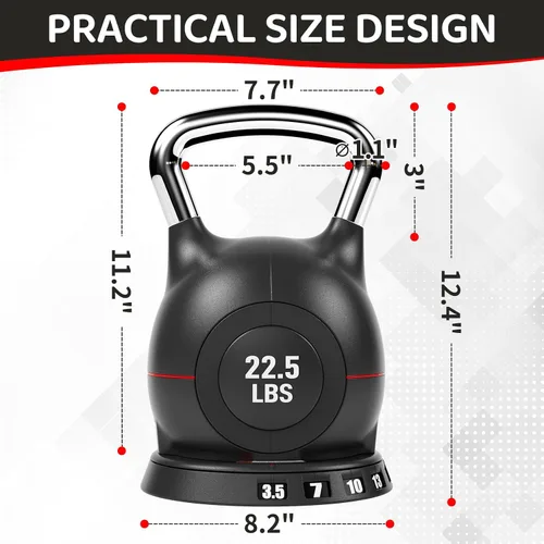 Miniatura 9 de LIFERUN - Juego de pesas rusas ajustables - 7en1, elija 22.5 lb o 44 lb, dial de cambio rápido de peso y bloqueo de seguridad, diseño que ahorra