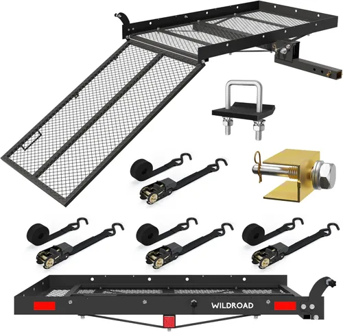 Miniatura 9 de Wildroad Combo de portaequipajes de enganche de carga plegable 152 cm x 61 cm x 15 cm 227 KG Portaequipajes plegable para enganche de remolque