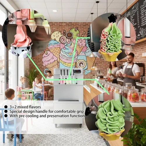 Miniatura 2 de Máquina de helado de yogur congelado mixto comercial 3+2, 220V/60HZ, 11 Gal/H sabores suave servir máquina de helados, fabricante de helado