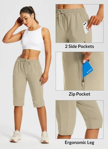 Miniatura 3 de BALEAF Pantalones cortos de 15 pulgadas de largo para mujer, pantalones cortos capri por debajo de la rodilla, ligeros, de secado rápido, cintura